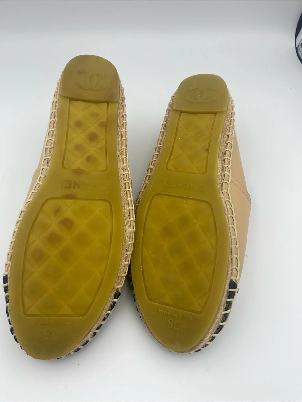 CHANEL Beige Leather Espadrilles with Black Cap Toe